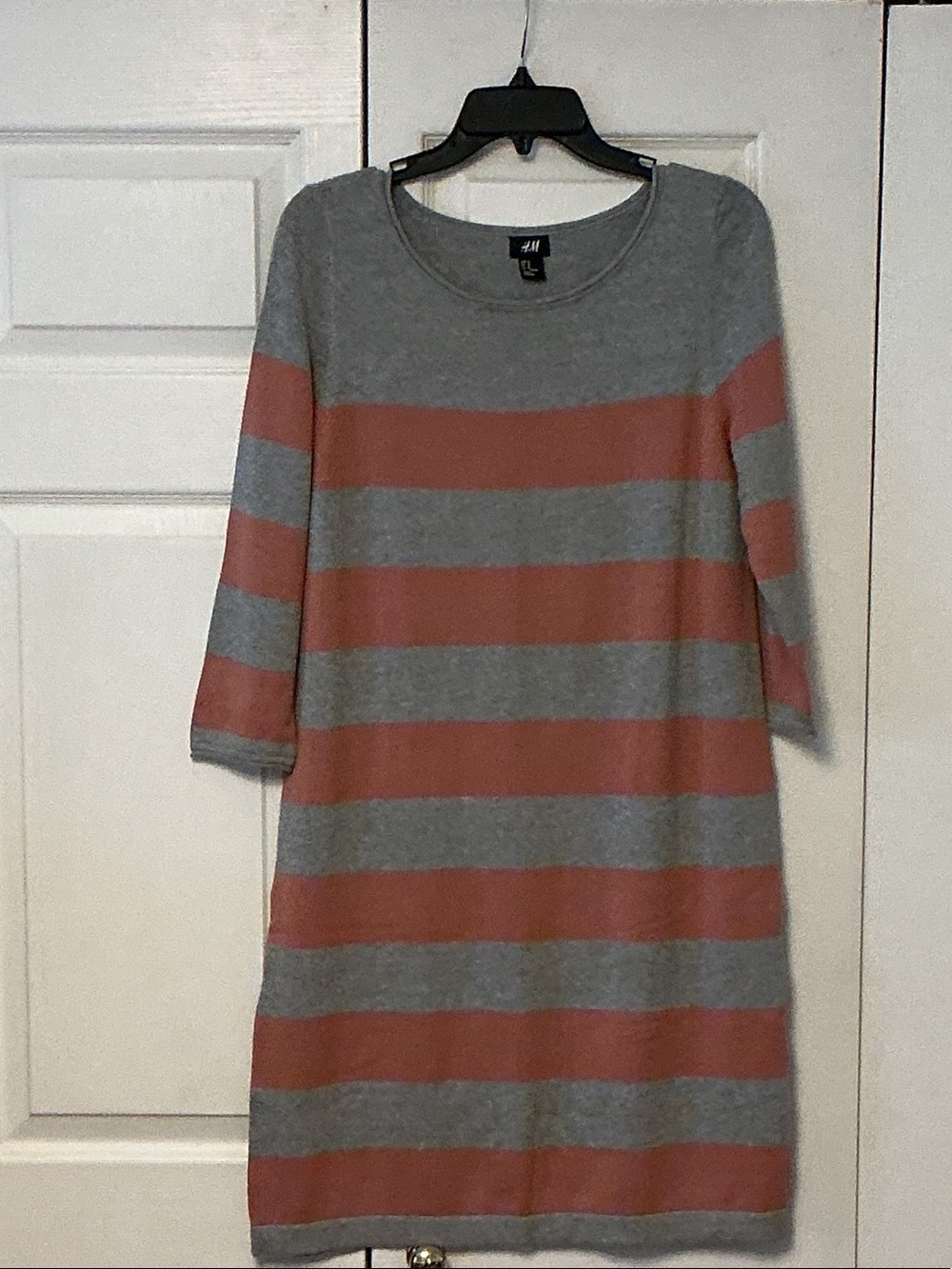 H&M Gray and Rust-Red Striped Midi Dress